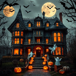 Edwardian mansion decorated for halloween