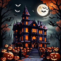 Edwardian mansion decorated for halloween