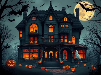 Edwardian mansion decorated for halloween
