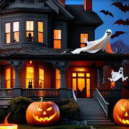 Edwardian mansion decorated for halloween